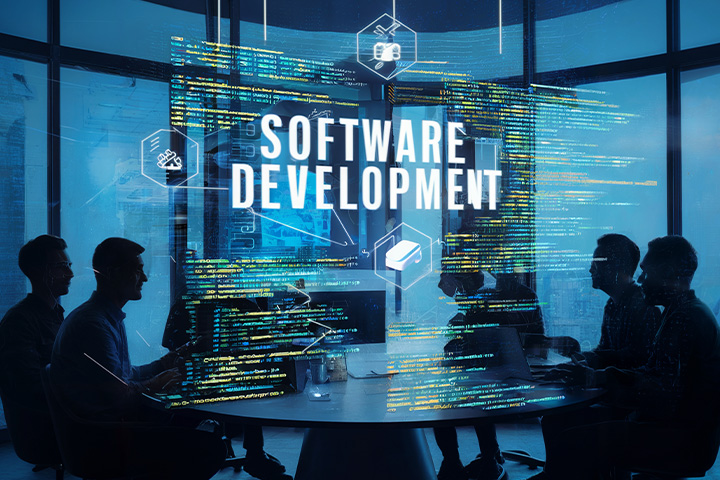 Team working on bespoke software development services in the UK for custom business solutions